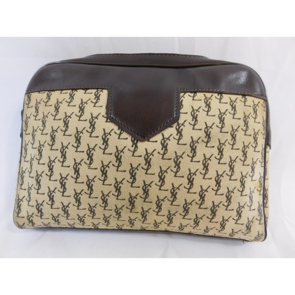 Rare Vintage YSL Canvas Monogram Clutch Cosmetic Pouch Bag
